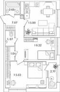 ЖК «БелАрт», планировка 2-комнатной квартиры, 57.48 м²