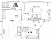 ЖК «Академик», планировка 1-комнатной квартиры, 39.16 м²