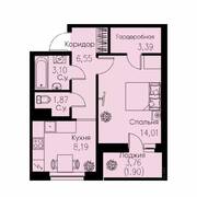 ЖК «ID Кудрово», планировка 1-комнатной квартиры, 38.99 м²