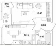 ЖК «Академик», планировка 1-комнатной квартиры, 31.48 м²