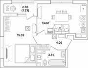 ЖК «Академик», планировка 1-комнатной квартиры, 38.31 м²