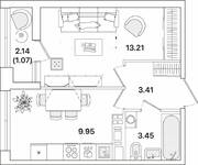 ЖК «Академик», планировка 1-комнатной квартиры, 31.09 м²