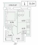 ЖК «Lampo», планировка 1-комнатной квартиры, 31.04 м²