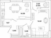 ЖК «Академик», планировка 1-комнатной квартиры, 41.53 м²