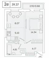 ЖК «Lampo», планировка 1-комнатной квартиры, 39.37 м²