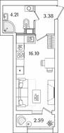 ЖК «БелАрт», планировка студии, 24.99 м²