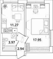ЖК «БелАрт», планировка 1-комнатной квартиры, 36.13 м²
