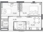 ЖК «Plus Пулковский», планировка 2-комнатной квартиры, 52.48 м²