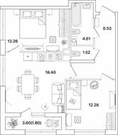 ЖК «Академик», планировка 2-комнатной квартиры, 60.48 м²