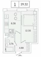 ЖК «Lampo», планировка 1-комнатной квартиры, 29.32 м²