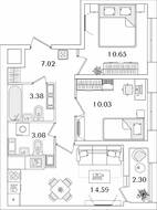 ЖК «БелАрт», планировка 2-комнатной квартиры, 49.90 м²