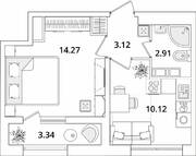 ЖК «БелАрт», планировка 1-комнатной квартиры, 32.09 м²