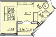 МЖК «Образцовый квартал 13», планировка 1-комнатной квартиры, 42.94 м²
