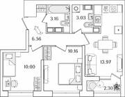 ЖК «БелАрт», планировка 2-комнатной квартиры, 48.03 м²