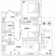 ЖК «БелАрт», планировка 2-комнатной квартиры, 55.48 м²
