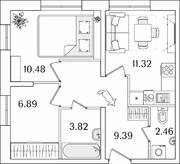 ЖК «БелАрт», планировка 1-комнатной квартиры, 44.36 м²