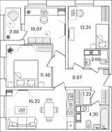 ЖК «БелАрт», планировка 3-комнатной квартиры, 67.75 м²