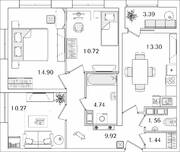 ЖК «БелАрт», планировка 3-комнатной квартиры, 68.55 м²