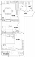 ЖК «Академик», планировка 2-комнатной квартиры, 52.69 м²