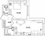 ЖК «БелАрт», планировка 1-комнатной квартиры, 46.15 м²