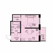 ЖК «ID Кудрово», планировка 1-комнатной квартиры, 35.40 м²