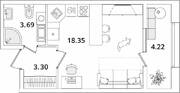 ЖК «БелАрт», планировка студии, 27.45 м²