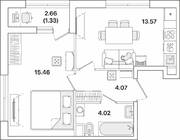 ЖК «Академик», планировка 1-комнатной квартиры, 38.45 м²
