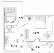 ЖК «Cube», планировка 1-комнатной квартиры, 39.94 м²