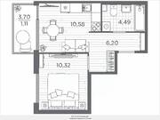 ЖК «Plus Пулковский», планировка 1-комнатной квартиры, 32.70 м²