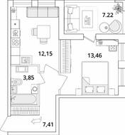 ЖК «Cube», планировка 1-комнатной квартиры, 40.48 м²