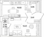 ЖК «Академик», планировка 1-комнатной квартиры, 31.20 м²