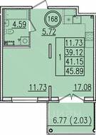 МЖК «Образцовый квартал 13», планировка 1-комнатной квартиры, 39.12 м²