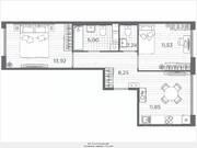 ЖК «Plus Пулковский», планировка 2-комнатной квартиры, 52.79 м²