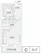 ЖК «Lampo», планировка студии, 21.17 м²