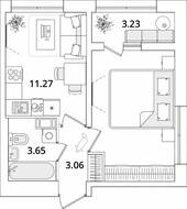 ЖК «БелАрт», планировка 1-комнатной квартиры, 33.35 м²