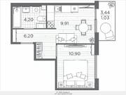 ЖК «Plus Пулковский», планировка 1-комнатной квартиры, 32.24 м²