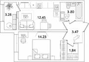 ЖК «БелАрт», планировка 1-комнатной квартиры, 37.43 м²
