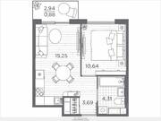 ЖК «Plus Пулковский», планировка 1-комнатной квартиры, 34.77 м²