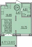 МЖК «Образцовый квартал 13», планировка 1-комнатной квартиры, 37.82 м²