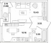 ЖК «Академик», планировка 1-комнатной квартиры, 31.50 м²