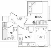 ЖК «БелАрт», планировка 1-комнатной квартиры, 31.69 м²