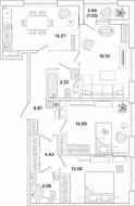 ЖК «Академик», планировка 3-комнатной квартиры, 79.37 м²