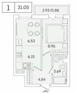 ЖК «Lampo», планировка 1-комнатной квартиры, 31.05 м²