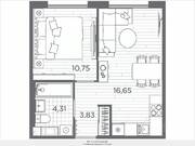 ЖК «Plus Пулковский», планировка 1-комнатной квартиры, 35.54 м²