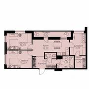 ЖК «ID Кудрово», планировка 3-комнатной квартиры, 73.96 м²