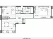 ЖК «Plus Пулковский», планировка 2-комнатной квартиры, 53.11 м²