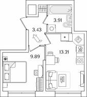 ЖК «БелАрт», планировка 1-комнатной квартиры, 30.44 м²