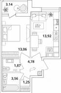 ЖК «Cube», планировка 1-комнатной квартиры, 40.01 м²