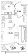 ЖК «БелАрт», планировка студии, 28.09 м²