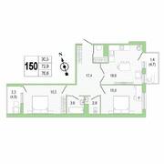 ЖК «Lotos Club», планировка 2-комнатной квартиры, 76.20 м²